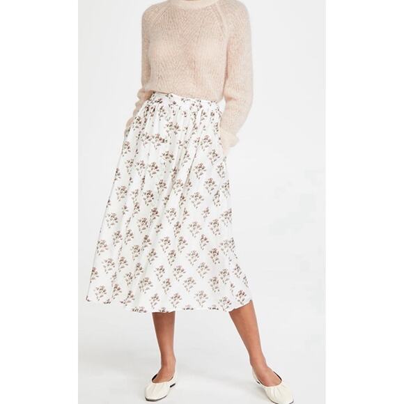 Brock Collection Womens Silk Cotton Floral Midi Skirt Button Pockets Italy - Picture 1 of 16